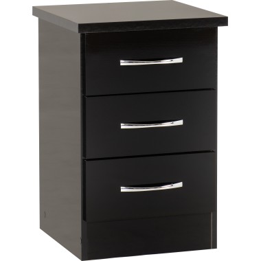 Nevada Black Gloss 3 Drawer Bedside Cabinet