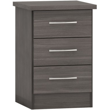 Nevada Black 3 Drawer Bedside Cabinet