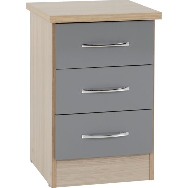 Nevada Grey Oak 3 Drawer Bedside Cabinet