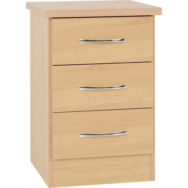 Nevada Sonoma Oak Effect 3 Drawer Bedside Cabinet