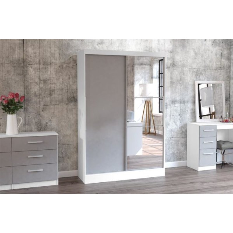 Lynx White & Grey 2 Door Sliding Wardrobe with Mirror