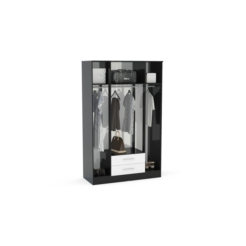 Lynx Black & White 4 Door 2 Drawer Wardrobe with Mirror