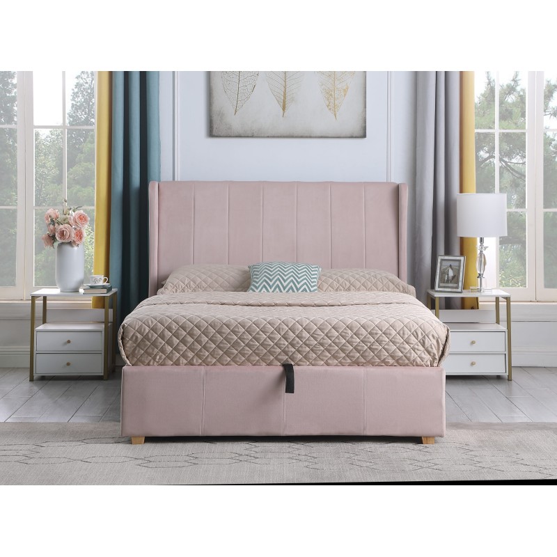 Amelia Plus Pink Velvet Storage Bed