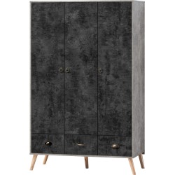 Nordic Charcoal 3 Door 3 Drawer Wardrobe