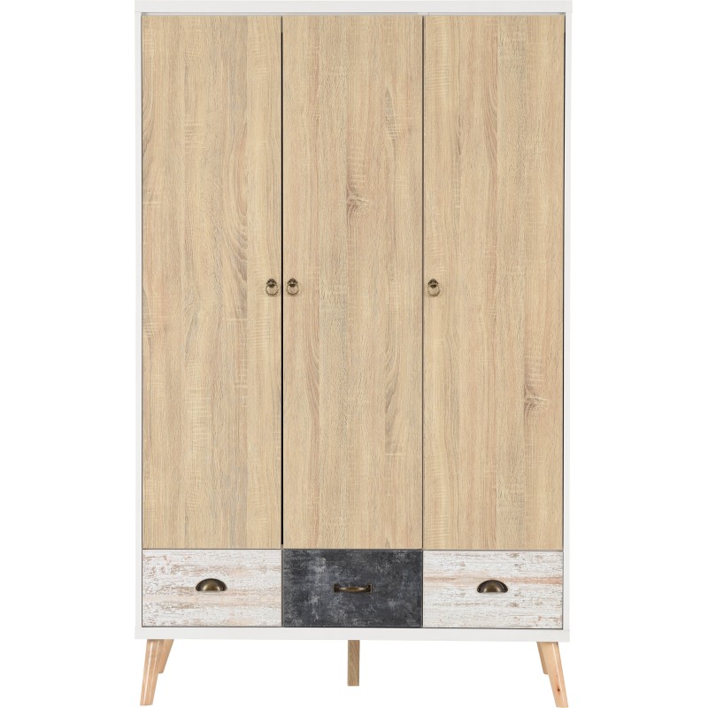 Nordic 3 Door 3 Drawer Wardrobe