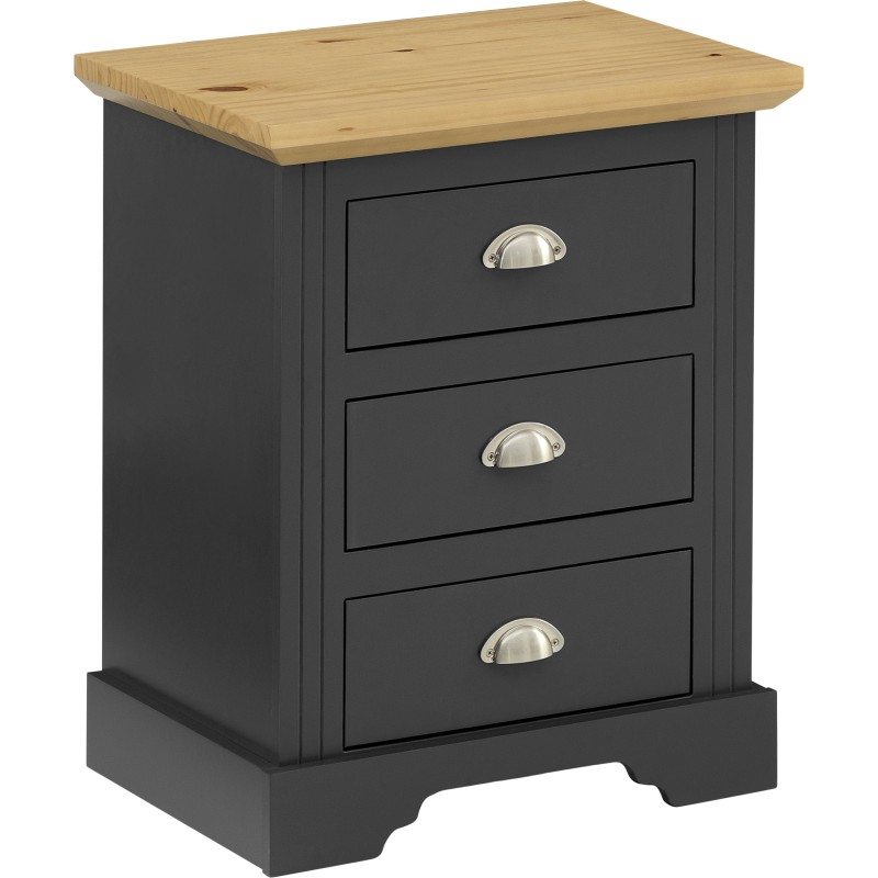 Toledo Grey 3 Drawer Bedside Cabinet
